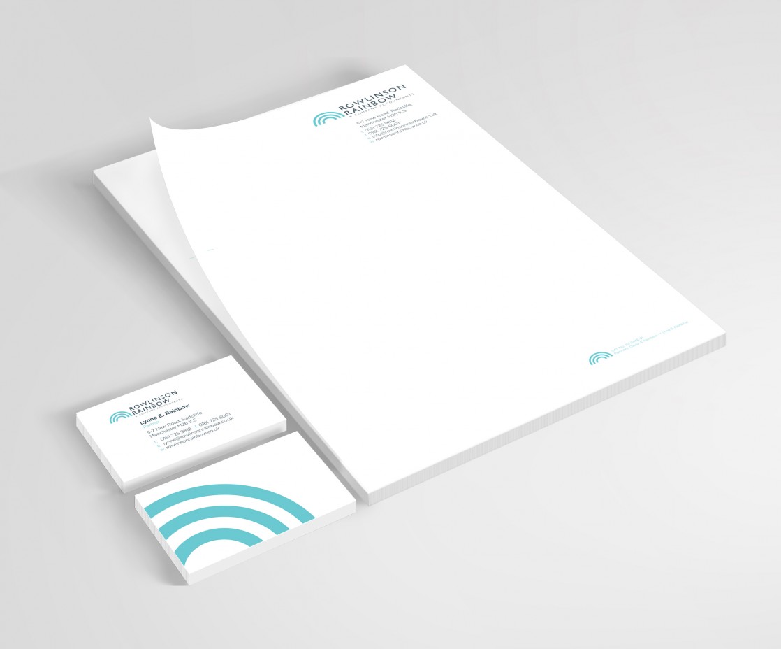 Letterheads and cards designed and printed for Radcliffe Accountants, Rowlinson Rainbow by local printing company Hypa Concept